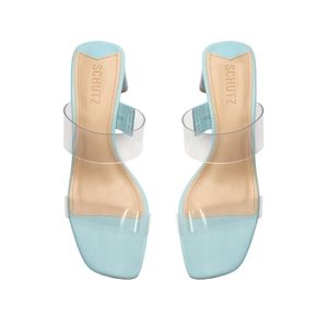 Schultz Ariella Acrylic Blue Mid Sandal .